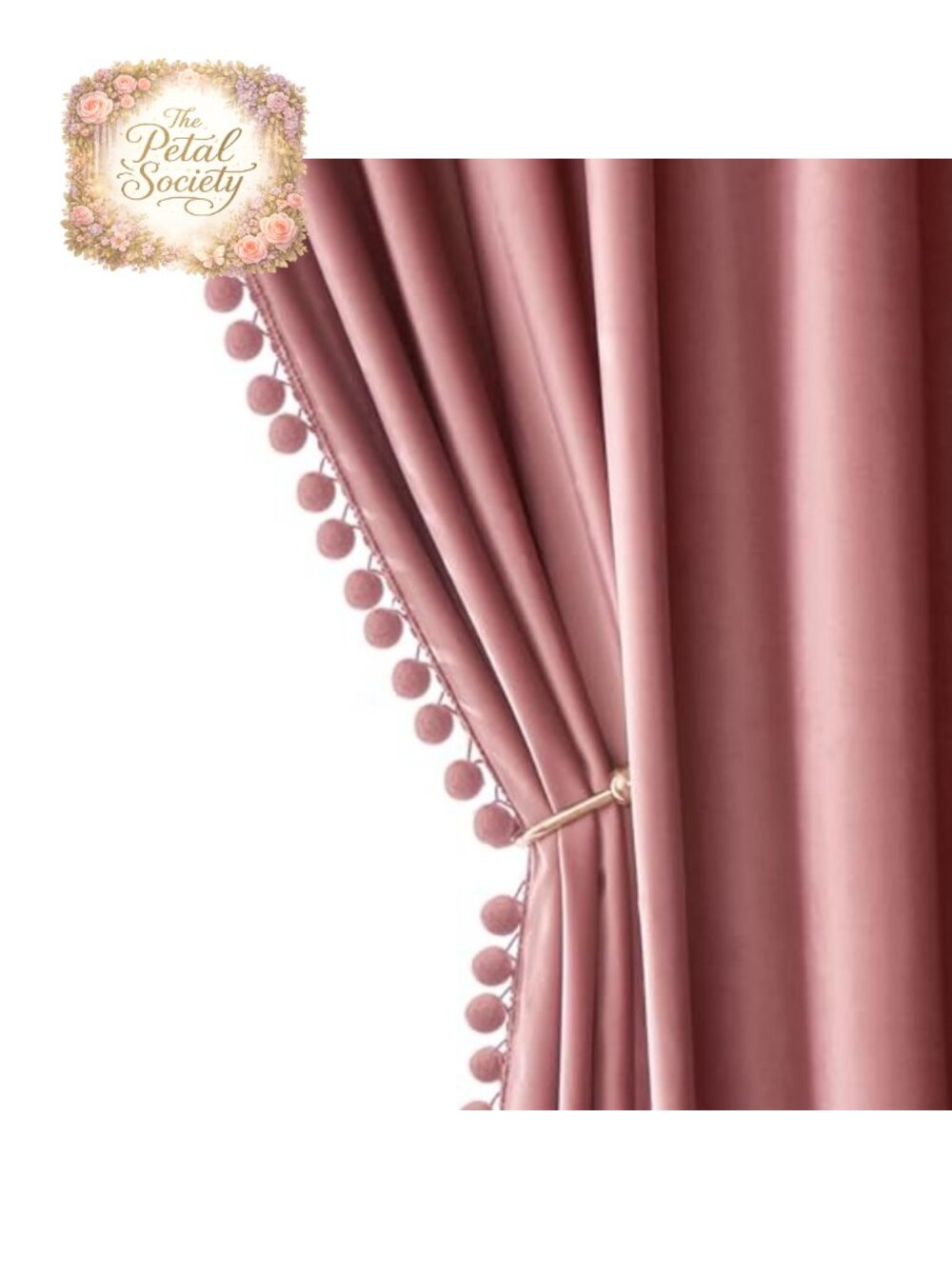 Pom Pom Velvet Blackout Curtain Panels Set of 2 Rod Pocket 52x84